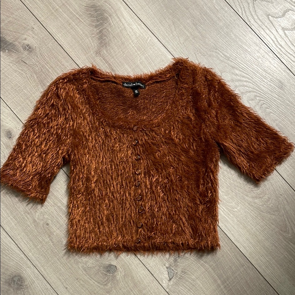 Derek Heart Fuzzy Brown Top